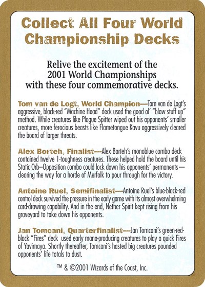2001 World Championship Advertisement Card