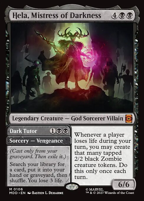 Hela, Mistress of Darkness // Dark Tutor - Marvel: Darkhold Destiny MTG spoiler