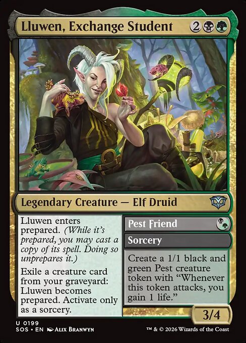 Lluwen, Exchange Student // Pest Friend - Secrets of Strixhaven MTG spoiler