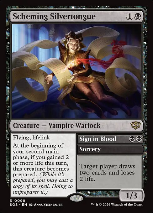 Scheming Silvertongue // Sign in Blood - Secrets of Strixhaven MTG spoiler
